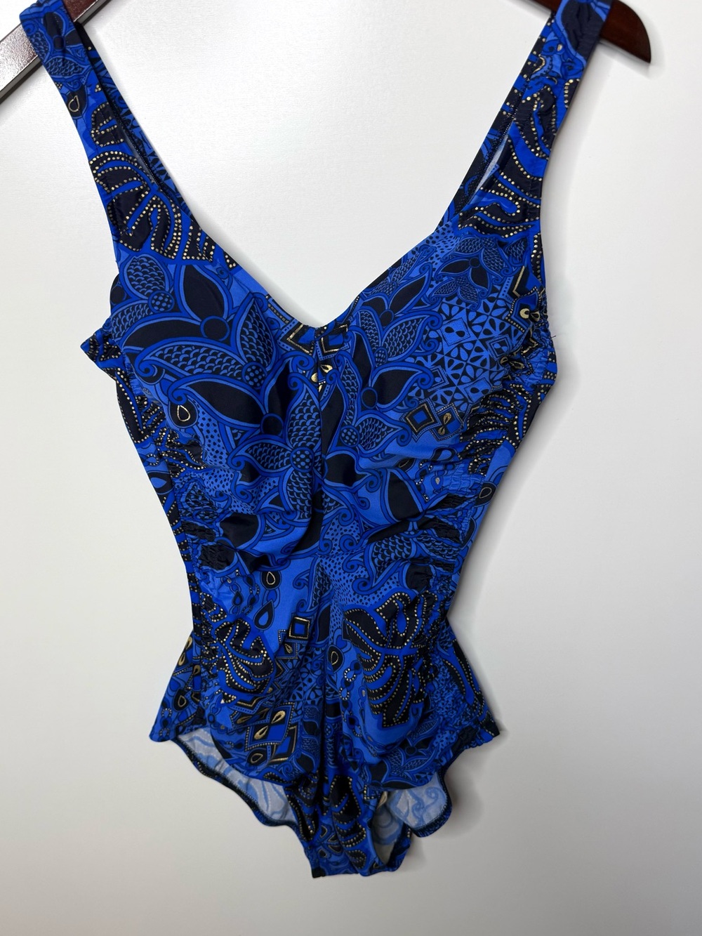 Maxine of Hollywood Blue Floral One Piece Swimsuit Bathing Suit Size 10